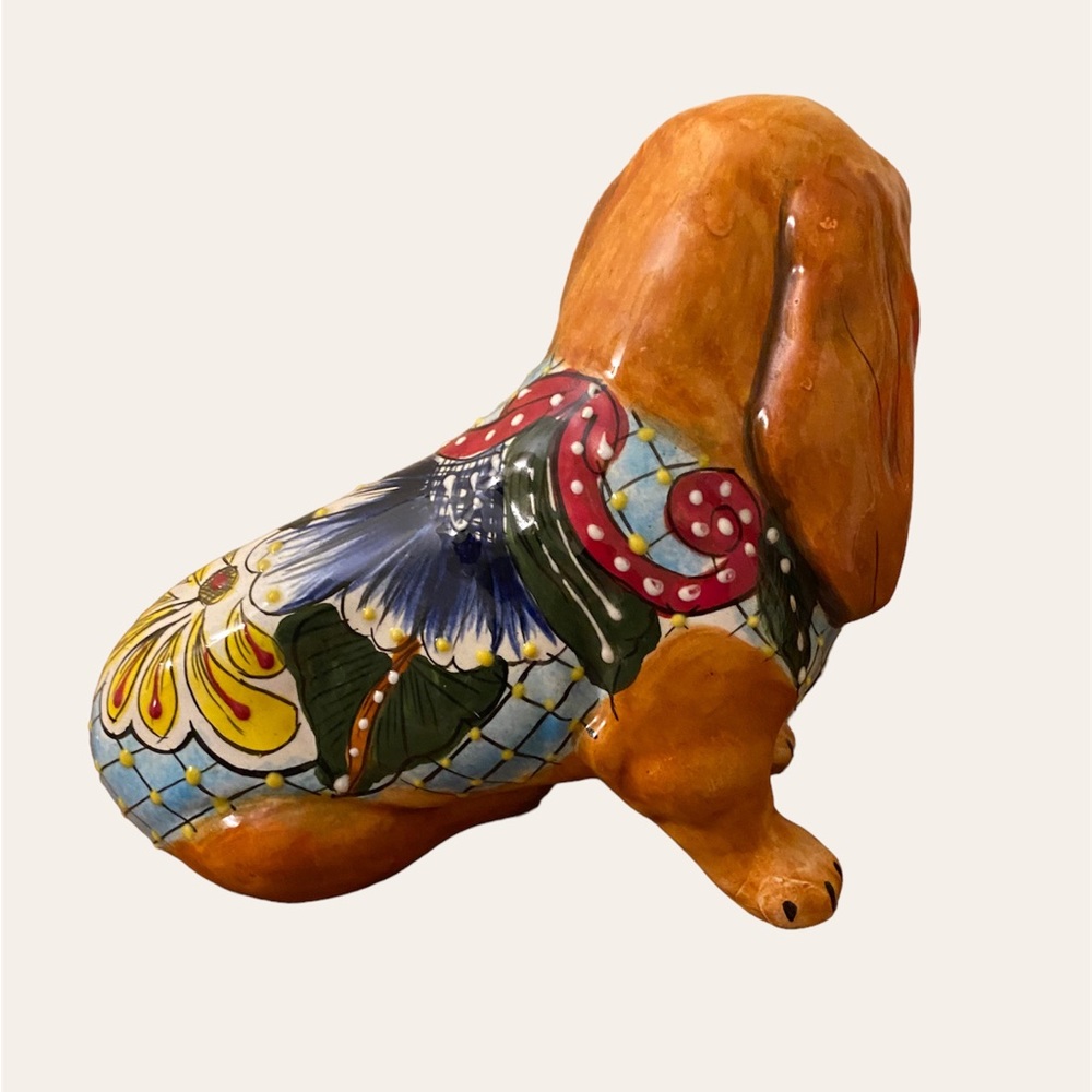 Vintage Venegal Talavera style Dachshund piggy Bank Dotson Wiener Dog Figurine - Picture 2 of 4
